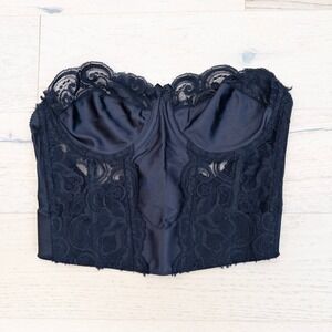 VTG Victorias Secret Womens Gold Label Corset Bustier Bra 36B Black Strapless